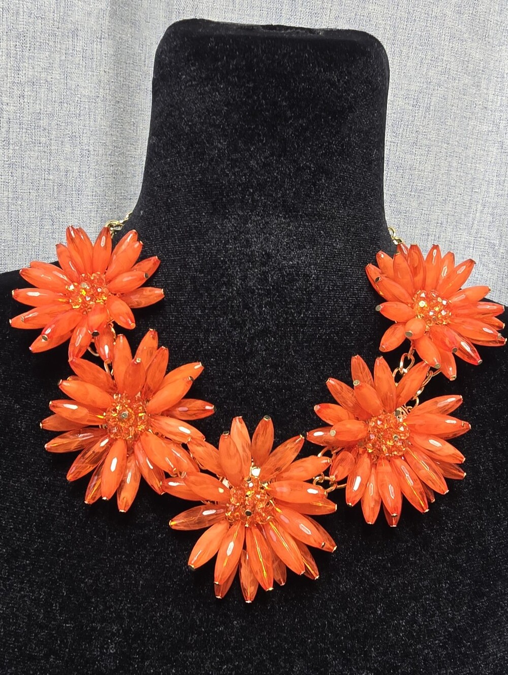 NWT Natasha Couture Orange Floral Chunky Statement Boho Necklace